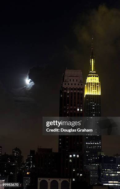 Moon rise over mid-town and the Empire State Building in New York during the 2004 Republican National Convention.