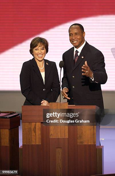 Mary Lou Retton and Lynn Swan during the 2004 Republican National Conventions in New York City.