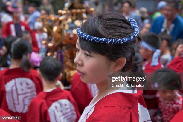 children's mikoshi portable shrine at sanja festival in the downtown asakusa district of tokyo, japan - distriktet taito bildbanksfoton och bilder