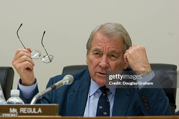 Ralph Regula, R-OH., questions GSA Administrator Lurita Doan talk before the start of the General Services Administration Financial Services and...