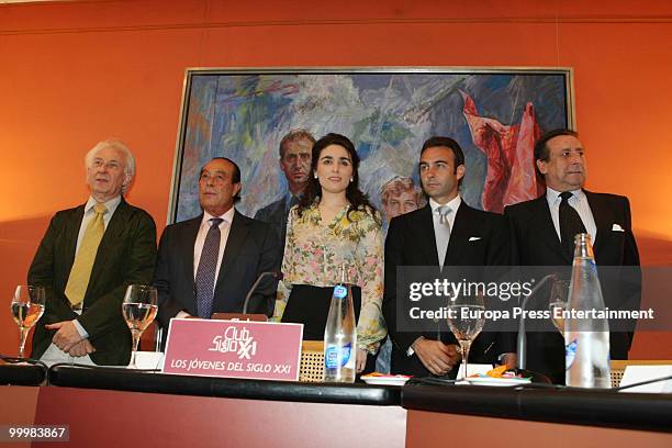 Albert Boadella, Curro Romero, Paloma Segrelles jr, Enrique Ponce and Alfonso Ussia attend the 'Young People On The 21st Century And The Bullfighting...