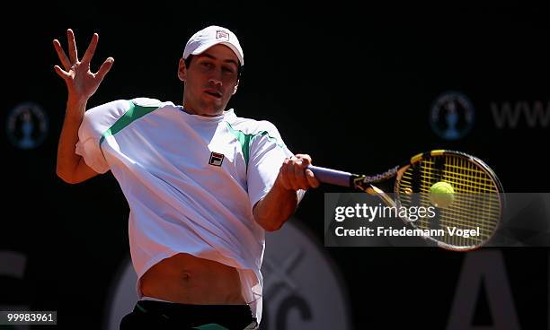 Carsten Ball of Australia in action during his match against Tomas Berdych of Czech Republic during day four of the ARAG World Team Cup at the...