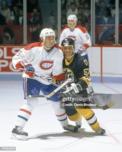 Mathieu Schneider of the Montreal Canadiens skates during the 1990's at the Montreal Forum in Montreal, Quebec, Canada. Schneider played for the...