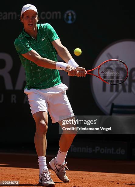 Tomas Berdych of Czech Republic in action during his match against Carsten Ball of Australia during day four of the ARAG World Team Cup at the...