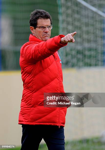 Fabio Capello gestures during an England training session on May 19, 2010 in Irdning, Austria.