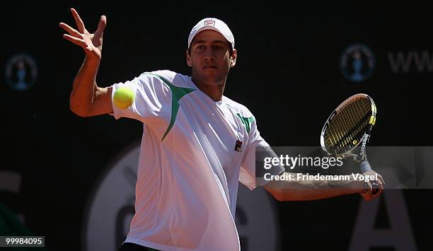 Carsten Ball of Australia in action during his match against Tomas Berdych of Czech Republic during day four of the ARAG World Team Cup at the...