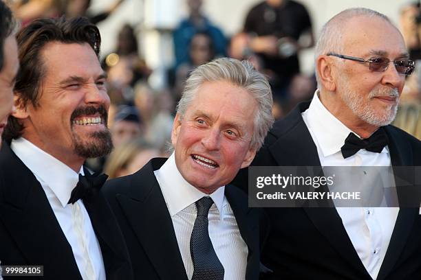 Actor Josh Brolin, US actor Michael Douglas and US actor Frank Langella arrive for the screening of "Wall Street - Money Never Sleeps" presented out...