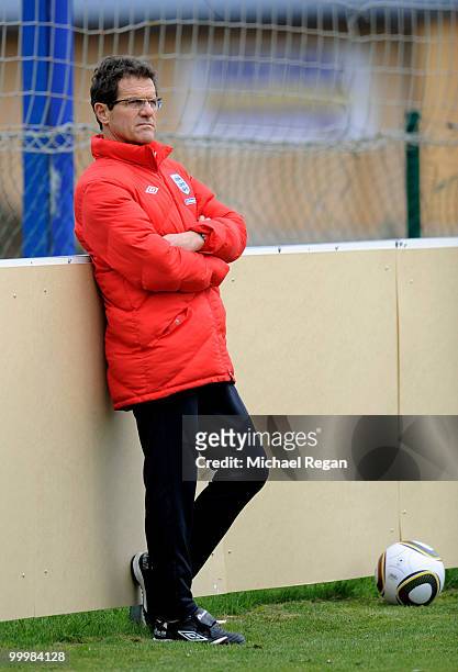 Fabio Capello looks on during an England training session on May 19, 2010 in Irdning, Austria.