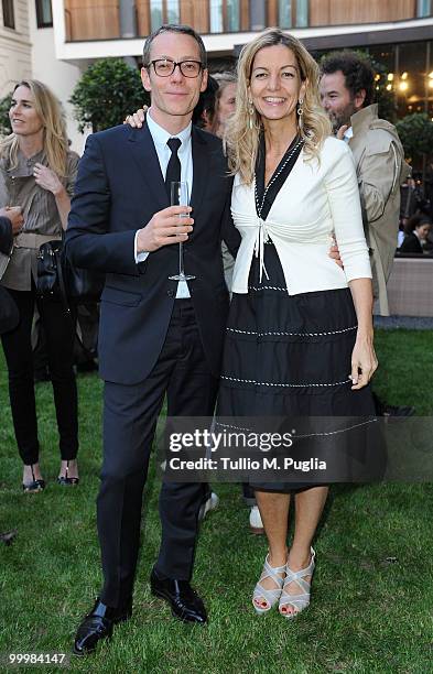 Andreas Bergbaur of Jill Sander and Laura Botta attend the cocktail reception for W Magazine's editor-in-chief at the Bulgari Hotel on May 18, 2010...