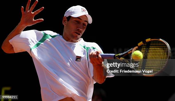 Carsten Ball of Australia in action during his match against Tomas Berdych of Czech Republic during day four of the ARAG World Team Cup at the...