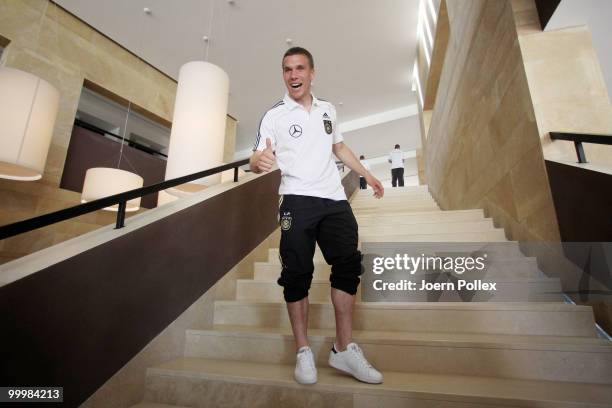 Lukas Podolski of Germany is pictured during a press conference at Verdura Golf and Spa Resort on May 19, 2010 in Sciacca, Italy.