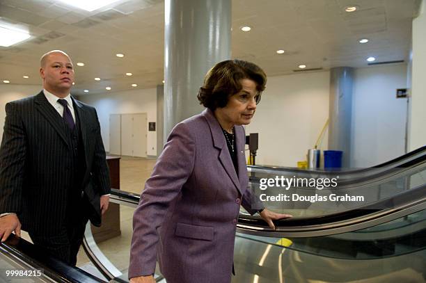 Dianne Feinstein, D-CA., heads to the luncheons in the U.S. Capitol through the Senate subway on December 22, 2009.