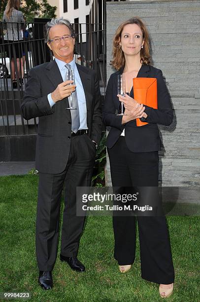 Emanuele Carminati Molina and Myrianne Gaeta of Valextra attend the cocktail reception for W Magazine's editor-in-chief at the Bulgari Hotel on May...