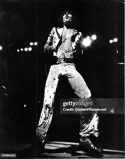 Mick Jagger from The Rolling Stones performs live on stage at Ahoy in Rotterdam, Netherlands on October 13 1973