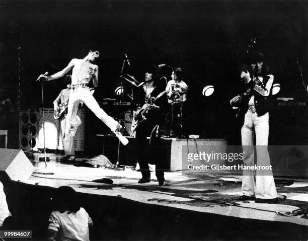 The Rolling Stones perform live on stage at Ahoy in Rotterdam, Netherlands on October 13 1973 L-R Mick Taylor, Mick Jagger, Keith Richards, Charlie...