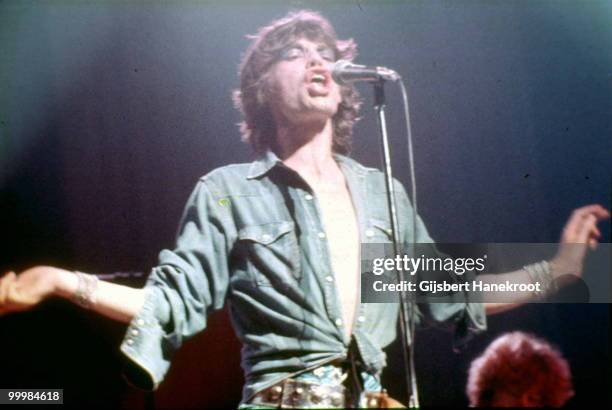 Mick Jagger from The Rolling Stones performs live on stage at Ahoy in Rotterdam, Netherlands on October 13 1973