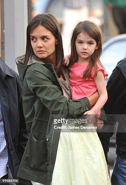 Suri Cruise and Katie Holmes seen on location of "Son of No One" in the Bronx on April 12, 2010 in New York City.