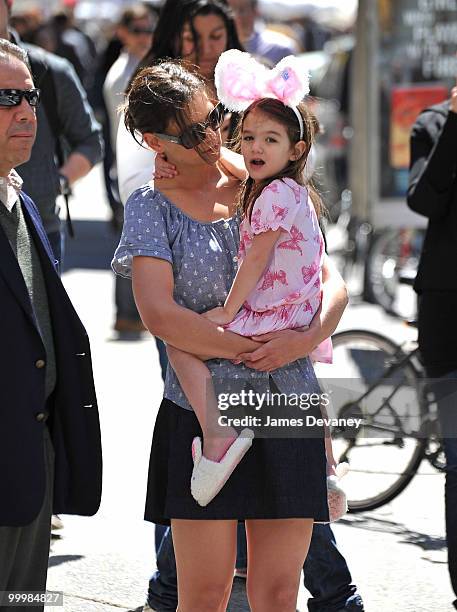 Katie Holmes and Suri Cruise seen walking around Union Square on April 10, 2010 in New York City.