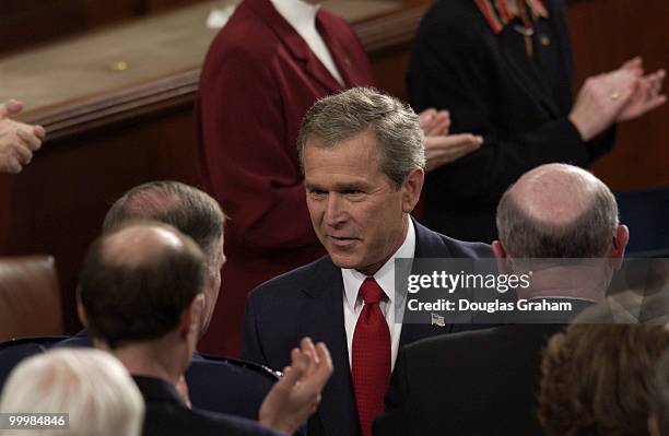 President George W. Bush greets Members of Congress before the State of the Union address.