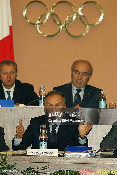 Gianni Petrucci the President of C.O.N.I along with other members of the Italian Olympic Committee hold a meeting to decide the city for 2020 Olympic...