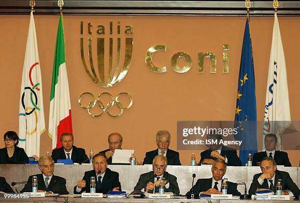 Gianni Petrucci the President of C.O.N.I along with other members of the Italian Olympic Committee hold a meeting to decide the city for 2020 Olympic...