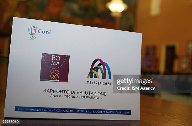 The Evaluation Report of the candidatures of Rome and Venezia is seen as members of the Italian Olympic Committee hold a meeting to decide the city...