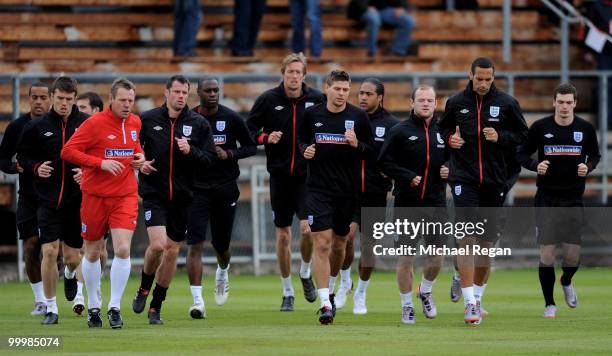 The England squad warm up during an England training session on May 19, 2010 in Irdning, Austria.