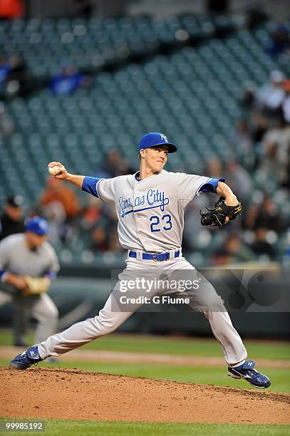 Zack Greinke of the Kansas City Royals pitches against the Baltimore Orioles at Camden Yards on May 18, 2010 in Baltimore, Maryland.