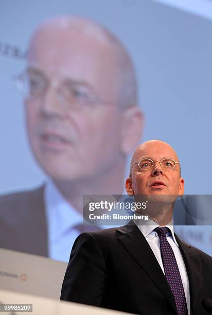 Martin Blessing, chief executive officer of Commerzbank AG, pauses during the company's annual general shareholders' meeting in Frankfurt, Germany,...