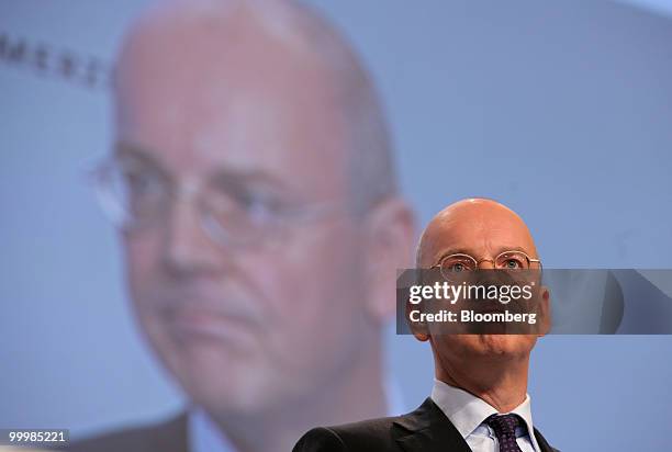 Martin Blessing, chief executive officer of Commerzbank AG, pauses during the company's annual general shareholders' meeting in Frankfurt, Germany,...