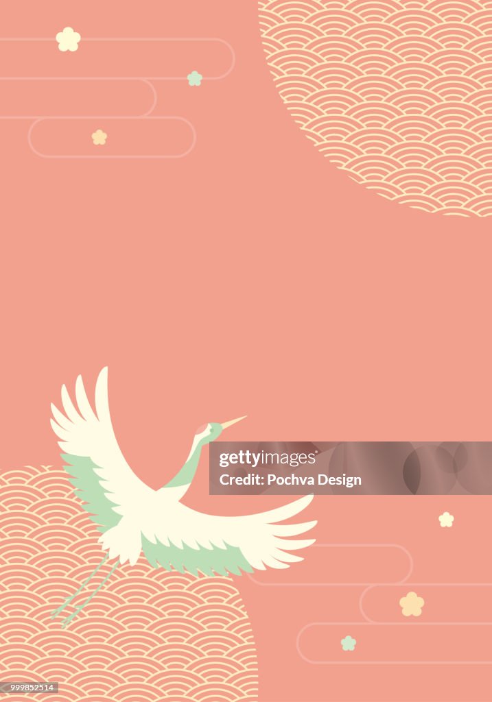 Japanese crane background vector illustration