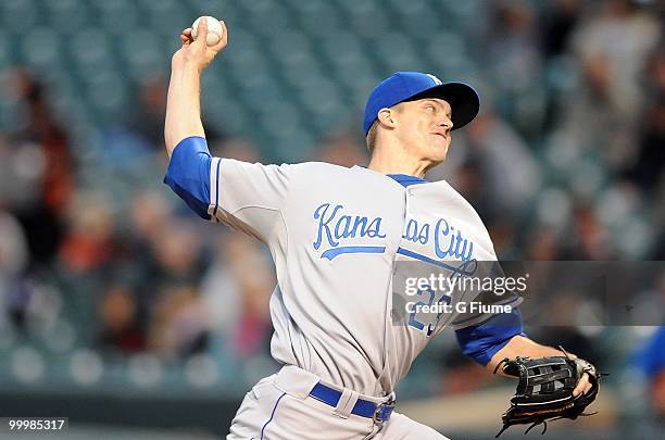 Zack Greinke of the Kansas City Royals pitches against the Baltimore Orioles at Camden Yards on May 18, 2010 in Baltimore, Maryland.