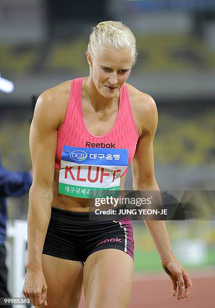 Carolina Kluft of Sweden takes part in the women's long jump event of the Daegu Pre-Championships Meeting in Daegu, southeast of Seoul, on May 19,...