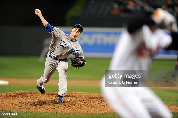 Zack Greinke of the Kansas City Royals pitches against the Baltimore Orioles at Camden Yards on May 18, 2010 in Baltimore, Maryland.