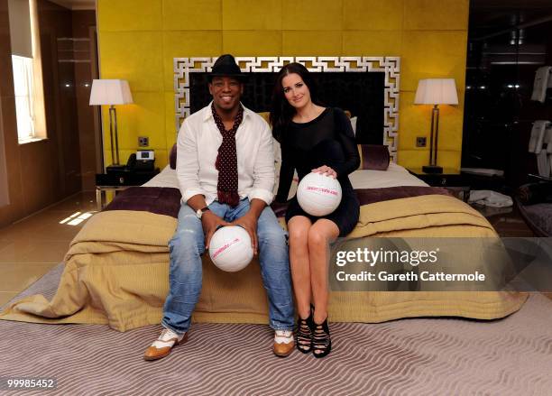 Ian Wright and Kirsty Gallacher attend a photocall to launch Lastminute.com's World Cup offers at The May Fair Hotel on May 19, 2010 in London,...