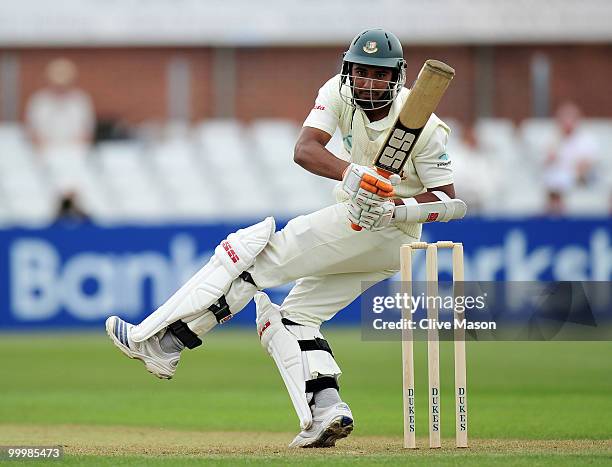 Mohammad Mahmudullah of Bangladesh in action during day one of the match between England Lions and Bangladesh at The County Ground on May 19, 2010 in...