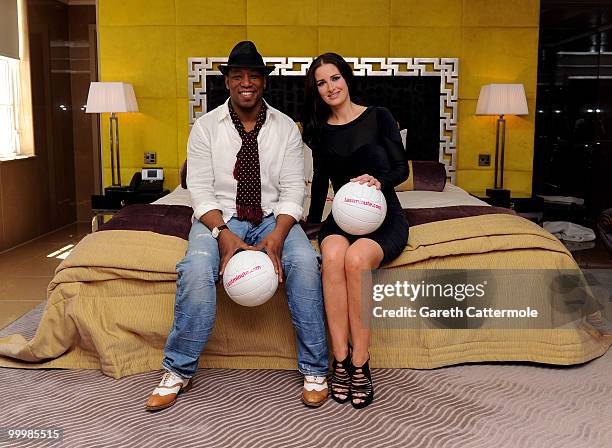 Ian Wright and Kirsty Gallacher attend a photocall to launch Lastminute.com's World Cup offers at The May Fair Hotel on May 19, 2010 in London,...