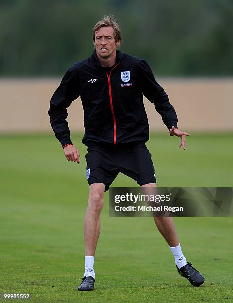 Peter Crouch looks on during an England training session on May 19, 2010 in Irdning, Austria.