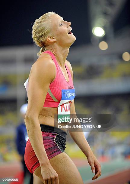 Carolina Kluft of Sweden takes part in the women's long jump event of the Daegu Pre-Championships Meeting in Daegu, southeast of Seoul, on May 19,...