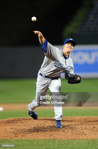 Zack Greinke of the Kansas City Royals pitches against the Baltimore Orioles at Camden Yards on May 18, 2010 in Baltimore, Maryland.