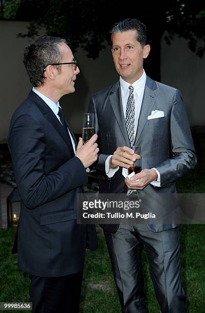 Andreas Bergbaur of Jill Sander and Stefano Tonchi attend the cocktail reception for W Magazine's editor-in-chief at the Bulgari Hotel on May 18,...