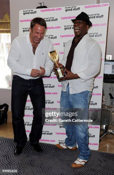Paul Merson and Ian Wright attend a photocall to launch Lastminute.com's World Cup offers at The May Fair Hotel on May 19, 2010 in London, England.