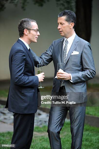 Andreas Bergbaur of Jill Sander and Stefano Tonchi attend the cocktail reception for W Magazine's editor-in-chief at the Bulgari Hotel on May 18,...