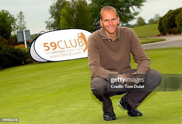 Graham Howell of Ferndown Forest poses after taking a lead during the Business Fort plc English PGA Championship Regional Qualifier at Cumberwell...