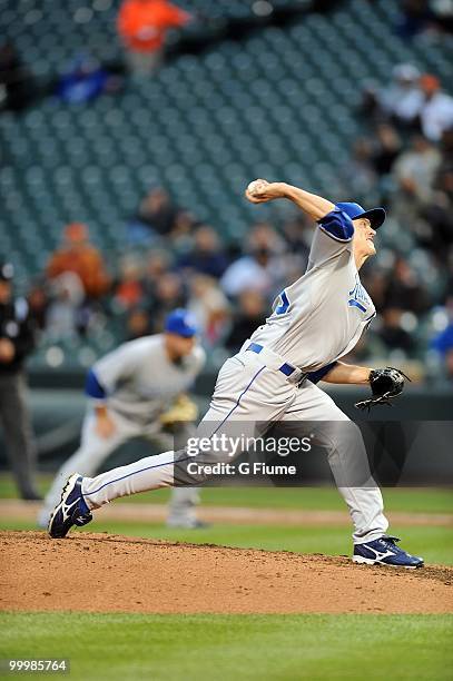 Zack Greinke of the Kansas City Royals pitches against the Baltimore Orioles at Camden Yards on May 18, 2010 in Baltimore, Maryland.