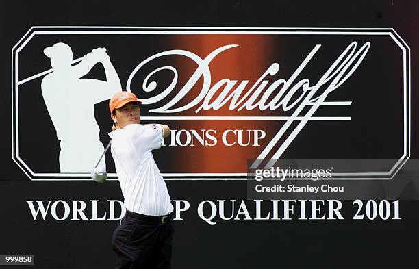 Zhang Lian-Wei of the People's Republic of China tees off during the Second Round of the Foursome Stroke Play during the Davidoff Nations Cup- World...