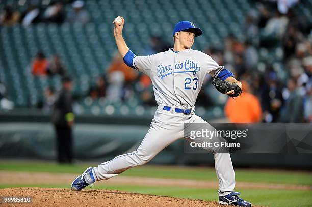 Zack Greinke of the Kansas City Royals pitches against the Baltimore Orioles at Camden Yards on May 18, 2010 in Baltimore, Maryland.