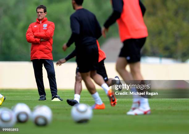 Fabio Capello looks on during an England training session on May 19, 2010 in Irdning, Austria.