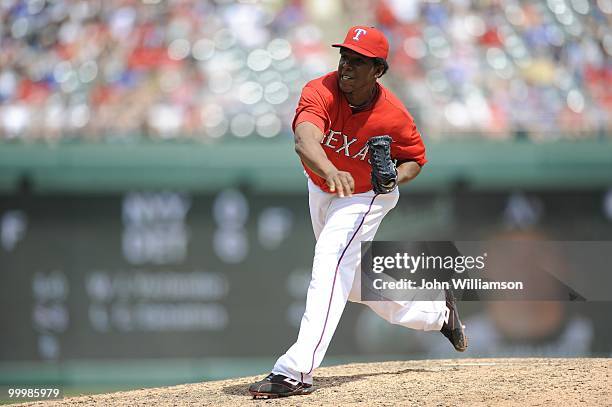 Neftali Feliz of the Texas Rangers pitches during the game against the Oakland Athletics at Rangers Ballpark in Arlington in Arlington, Texas on...