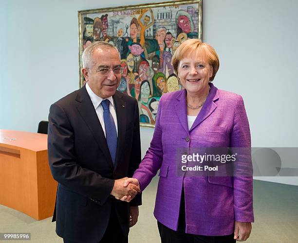 German Chancellor Angela Merkel receives Palestinian Prime Minister Salam Fayyad for talks at the Chancellery on May 19, 2010 in Berlin, Germany....